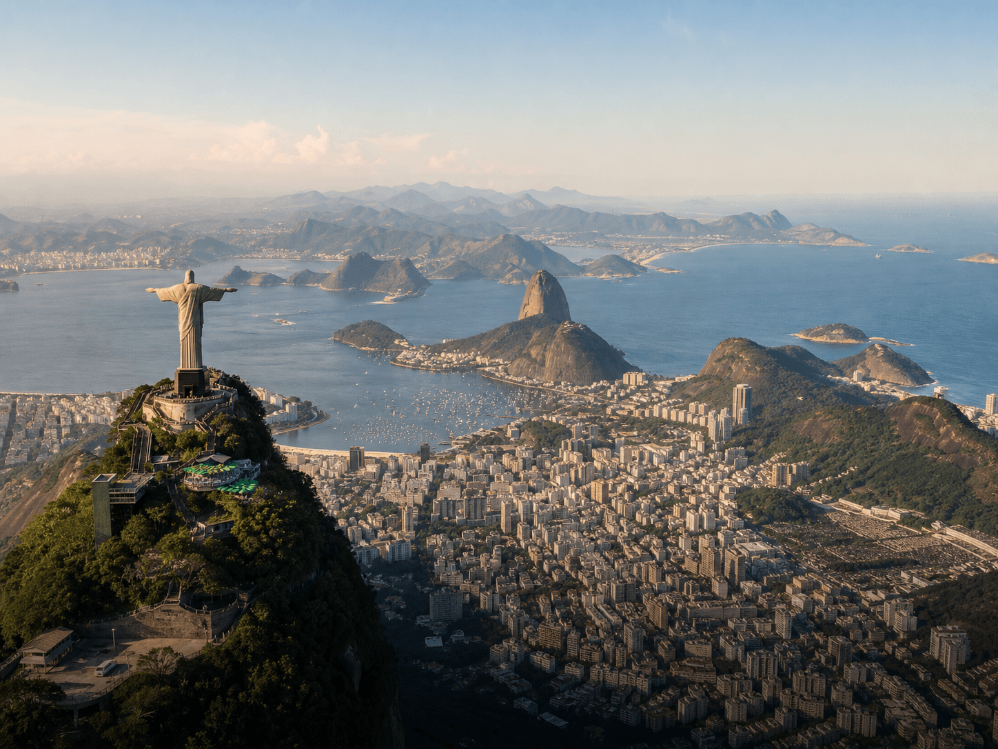 Christ the Redeemer and Sugarloaf Mountain seen from above